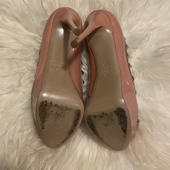 Valentino pink/beige Patent Leather Rockstud Peep Toe Platform Pumps Size 37 - Picture 4 of 4